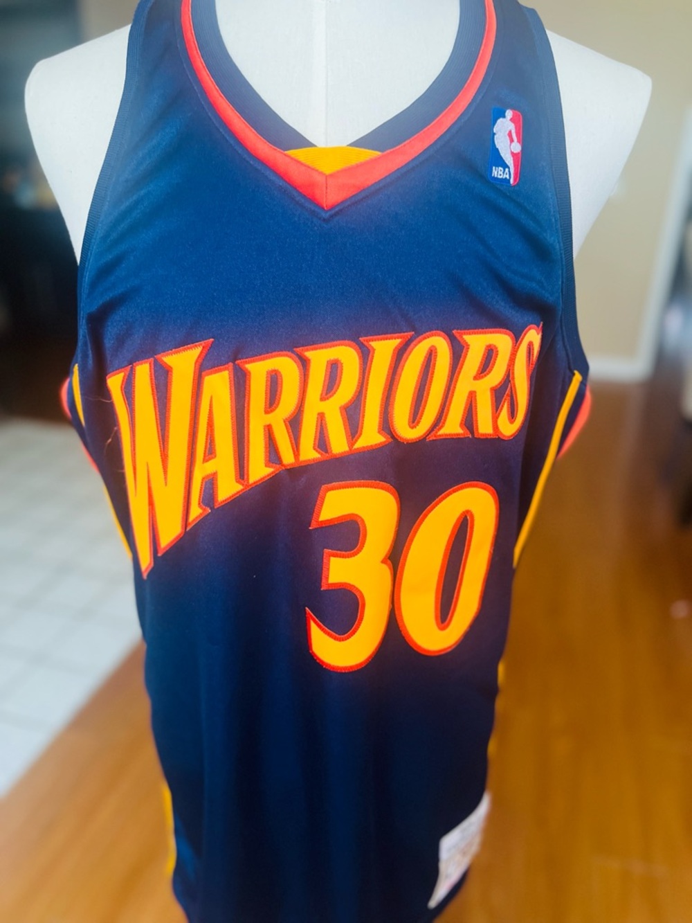 NBA Stephen Curry Hardwood Classics Jersey - Navy, Yellow, Orange